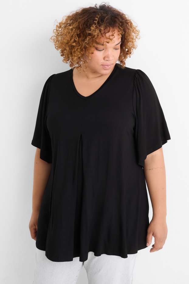 Dames - T-shirt met V-hals - zwart