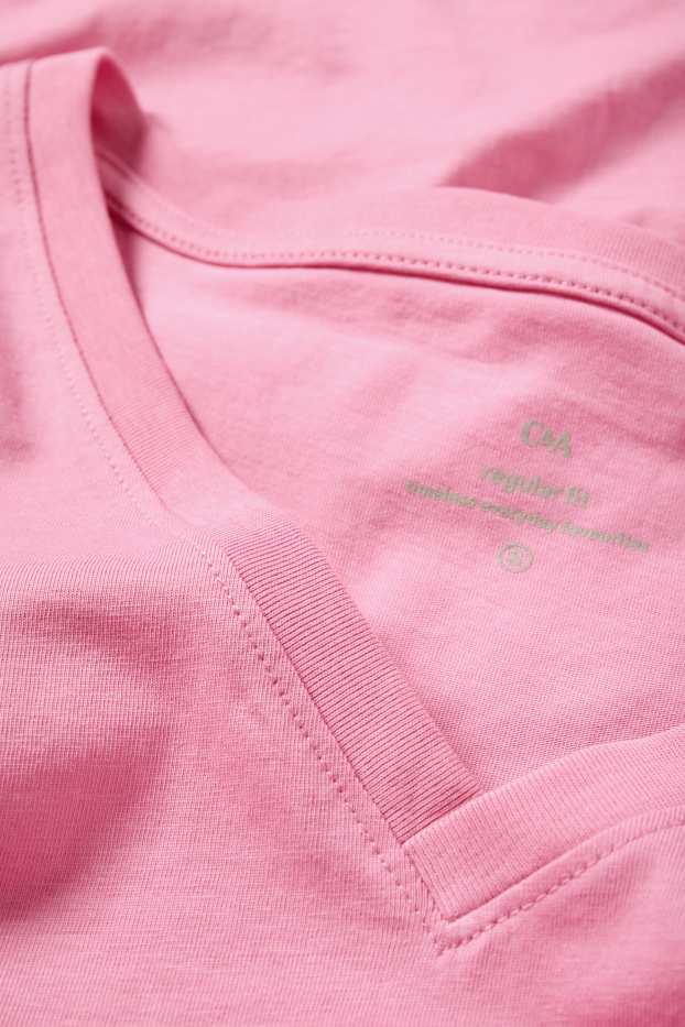 Femei - Tricou cu decolteu în V - Regular fit - roz