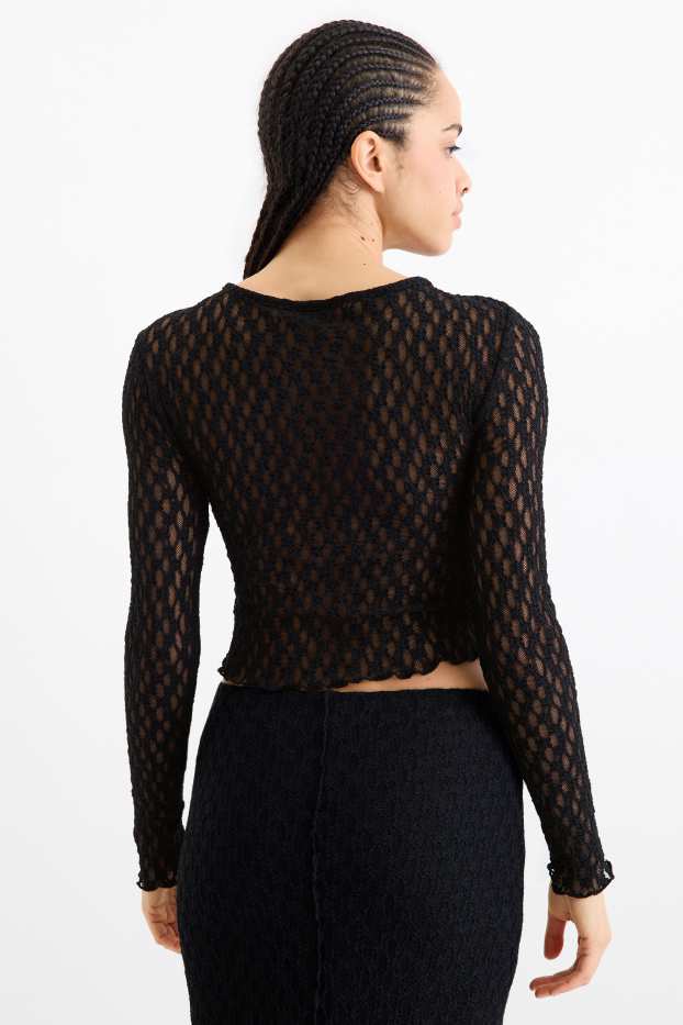 Dona - Samarreta de màniga llarga crop - slim fit - negre