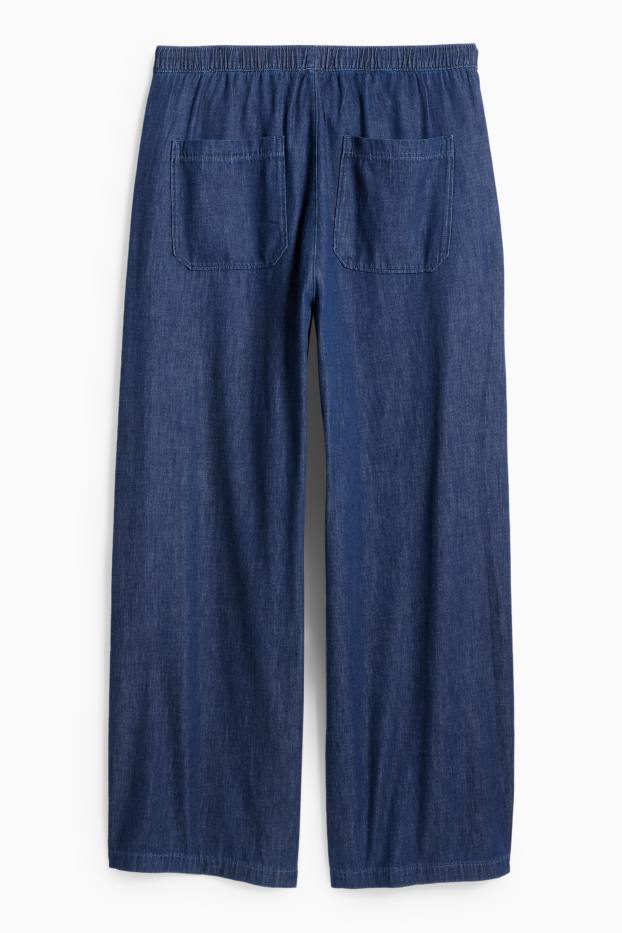 Women - Wide leg jeans - high waist - dark blue