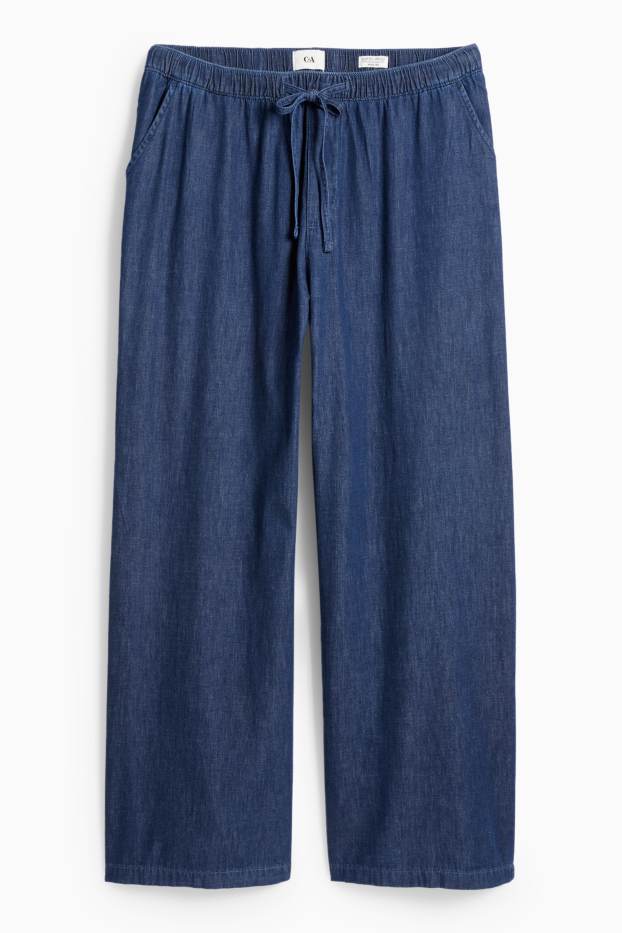 Women - Wide leg jeans - high waist - dark blue