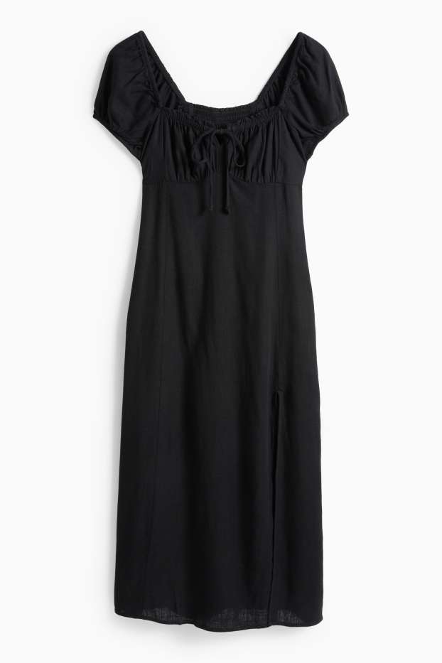 Dona - Vestit amb obertura i component de lli - de punt de niu d'abella - negre