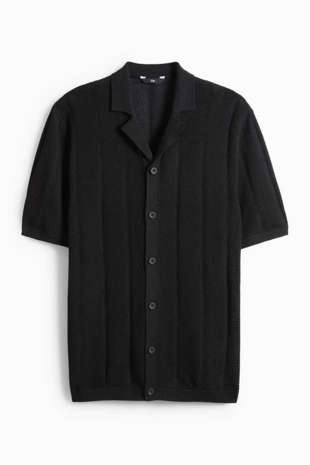 Hommes - Chemise en maille - regular fit - col à revers - texturé - noir