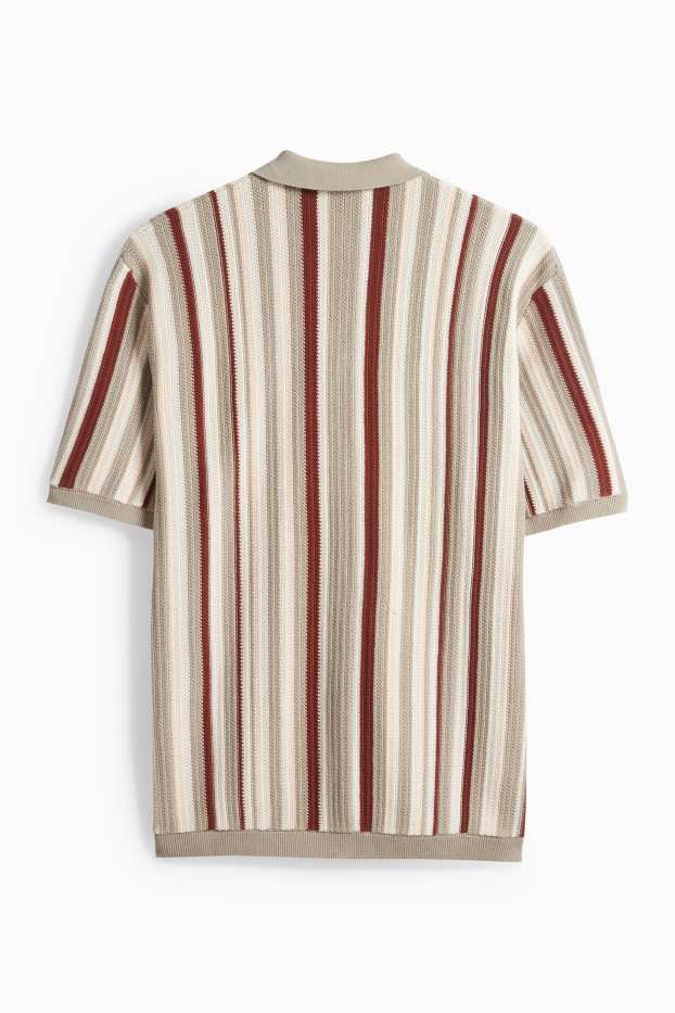 Pánské - Pletená košile - regular fit - klopový límec - pruhovaná - barevná