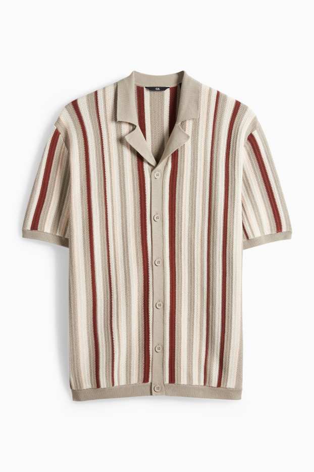 Pánské - Pletená košile - regular fit - klopový límec - pruhovaná - barevná