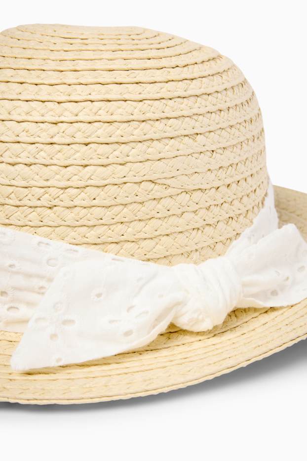 Děti - dívky - Slaměný klobouk - anglická krajka - světle béžová