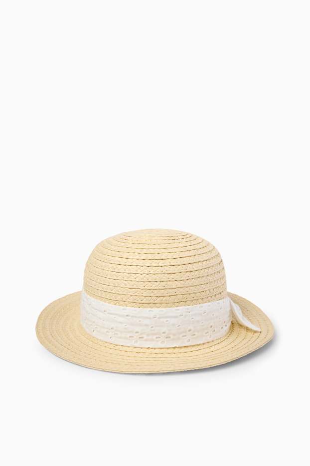 Děti - dívky - Slaměný klobouk - anglická krajka - světle béžová