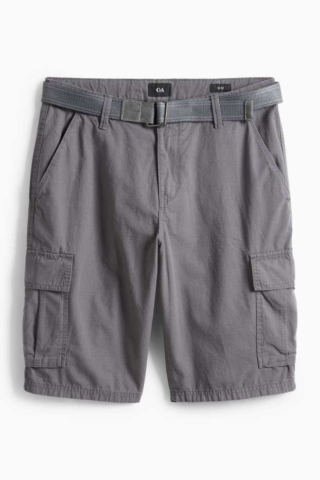 Men - Cargo shorts with belt - gray
