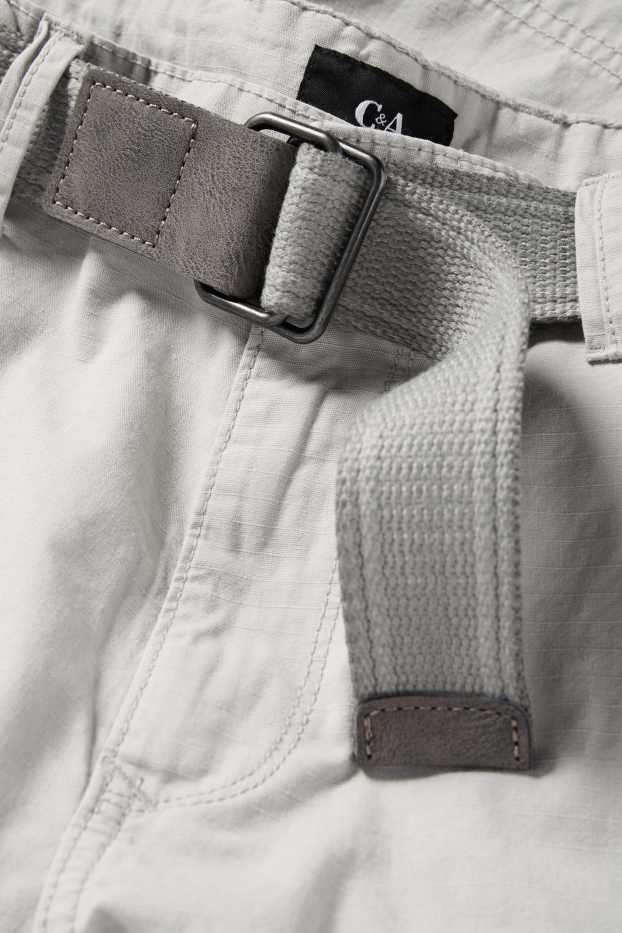 Men - Cargo shorts with belt - light gray