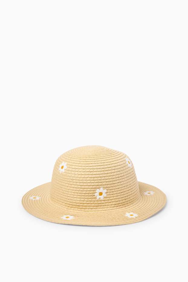 Kinder Mädchen - Gänseblümchen - Stroh-Hut - hellbeige