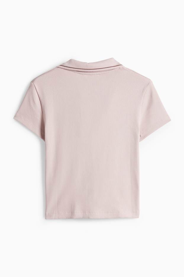 Damen - Crop Poloshirt - Slim Fit - gerippt - rosa