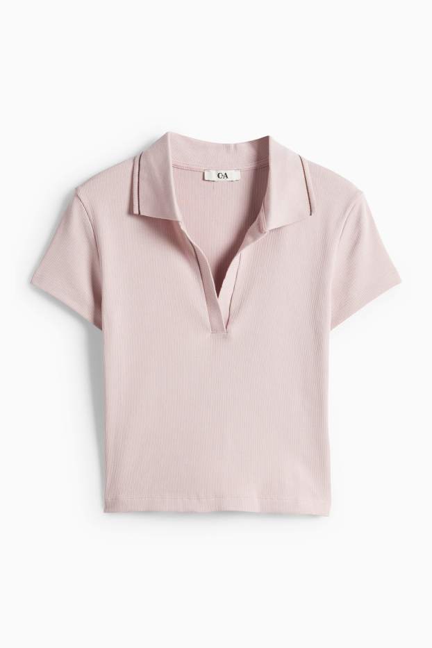 Damen - Crop Poloshirt - Slim Fit - gerippt - rosa