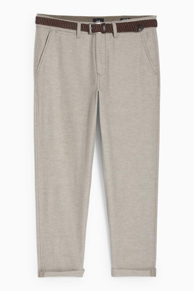 Herren - Chino mit Leinen-Anteil und Gürtel - Regular Fit - beige