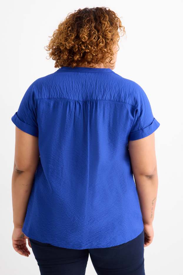 Dámské - Halenka s výstřihem ve tvaru V - strukturovaná - tmavomodrá