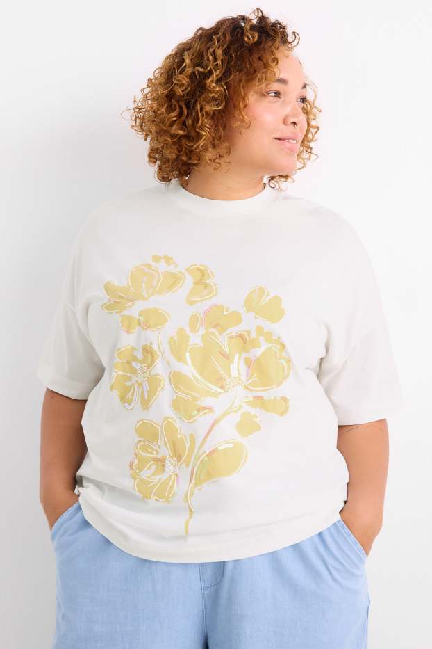 Damen - T-Shirt - Regular Fit - Glanz-Effekt - weiss