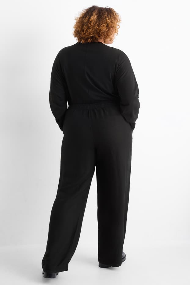 Women - Cloth trousers - mid-rise waist - wide leg - linen blend - black