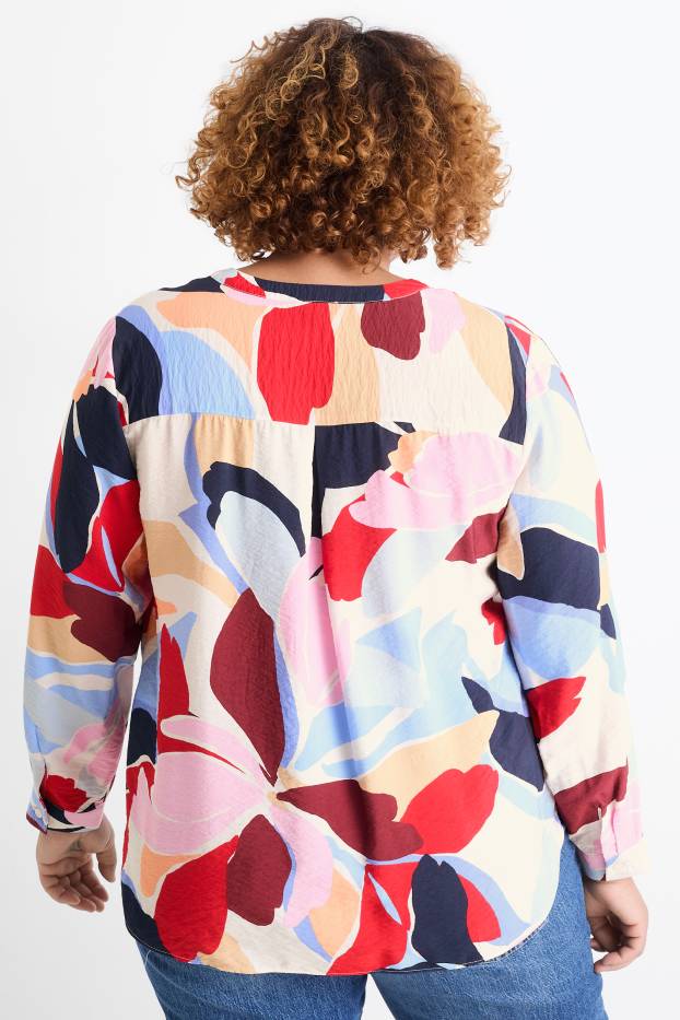 Mujer - Blusa con escote en pico - de flores - multicolor