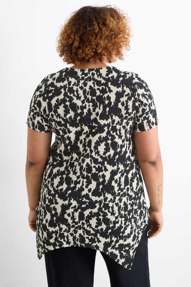 Damen - T-Shirt - Relaxed Fit - gemustert - schwarz / weiss