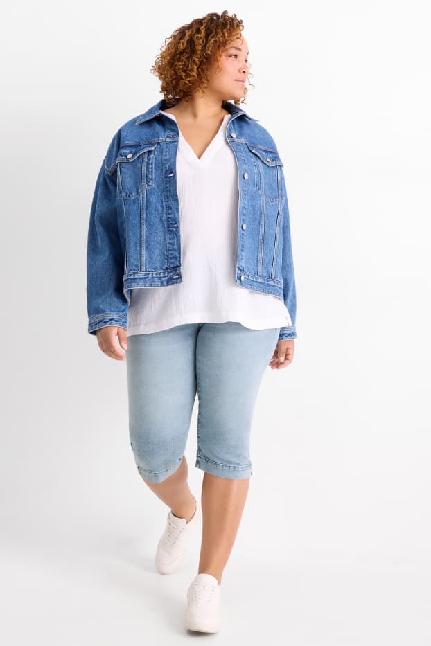 Dámské - Capri džíny - mid waist - slim fit - světle modrá