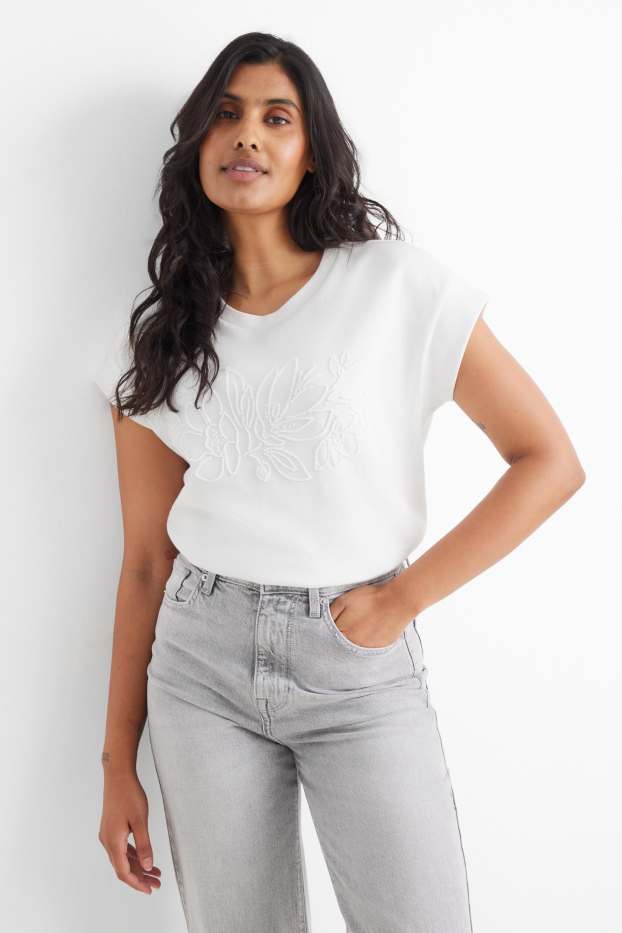 Dámské - Tričko - regular fit - krémově bílá