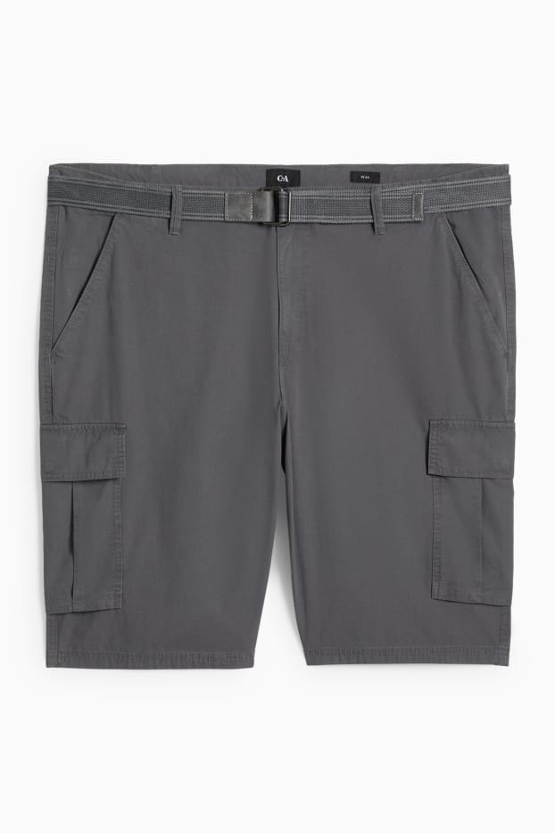 Heren - Cargoshort met riem - met structuur - donkergrijs