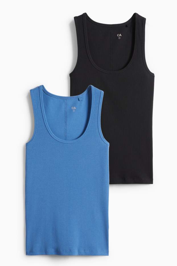 Damen - Multipack 2er - Top - gerippt - blau  / schwarz