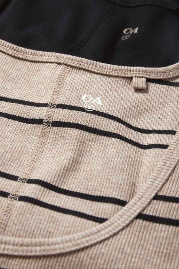 Damen - Multipack 2er - Top - gerippt - schwarz / beige