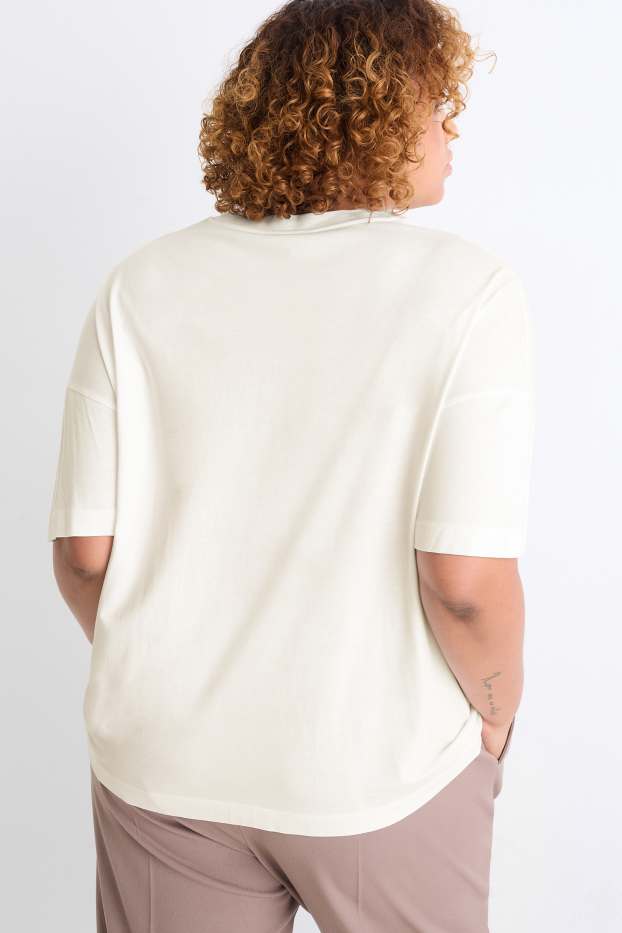 Femmes - T-shirt - relaxed fit - blanc crème