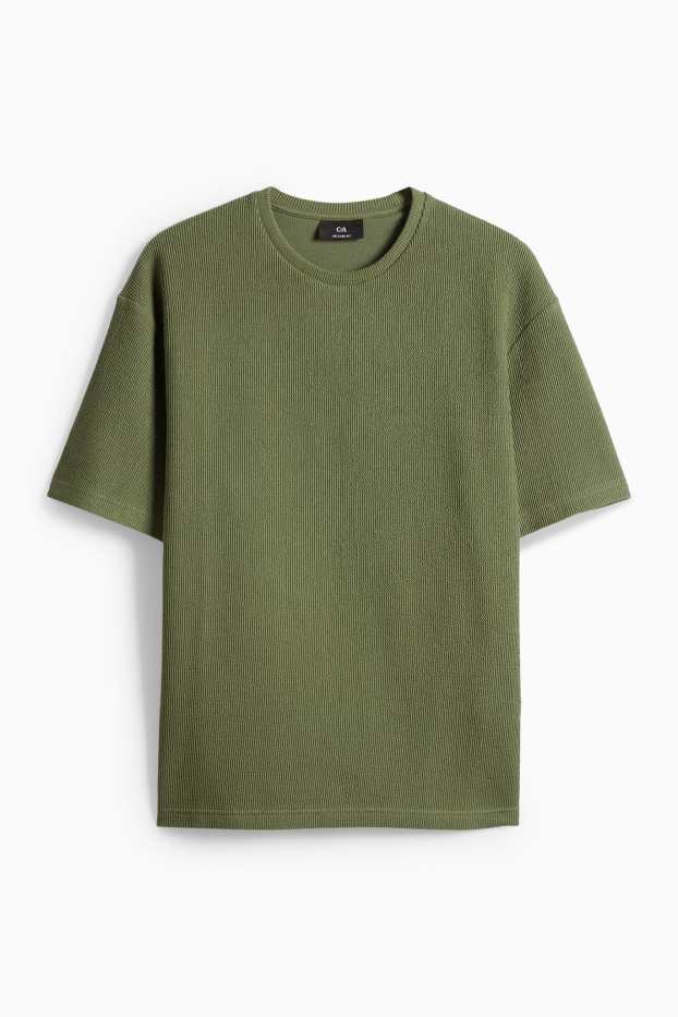 Heren - T-shirt - relaxed fit - met structuur - groen