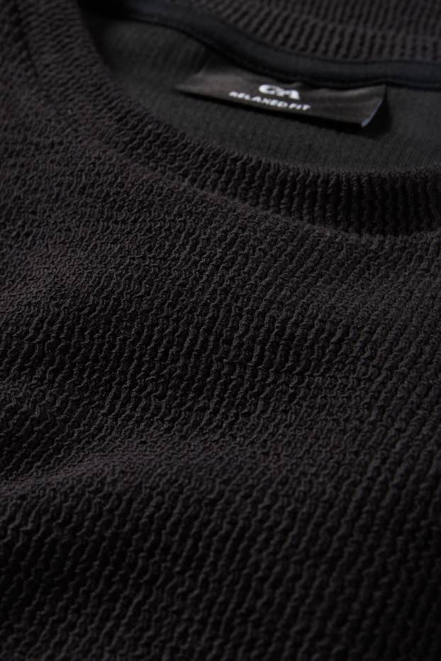 Heren - T-shirt - relaxed fit - met structuur - zwart