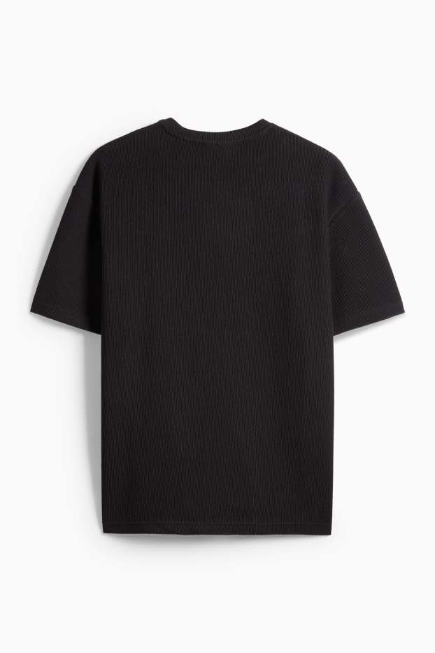 Heren - T-shirt - relaxed fit - met structuur - zwart