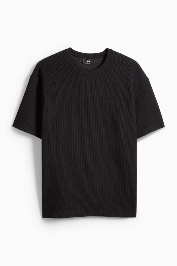 Heren - T-shirt - relaxed fit - met structuur - zwart