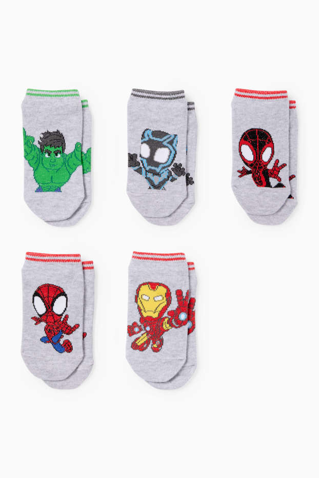 Děti - chlapci - Multipack 5 ks - Spidey - ponožky do tenisek s motivem - světle šedá