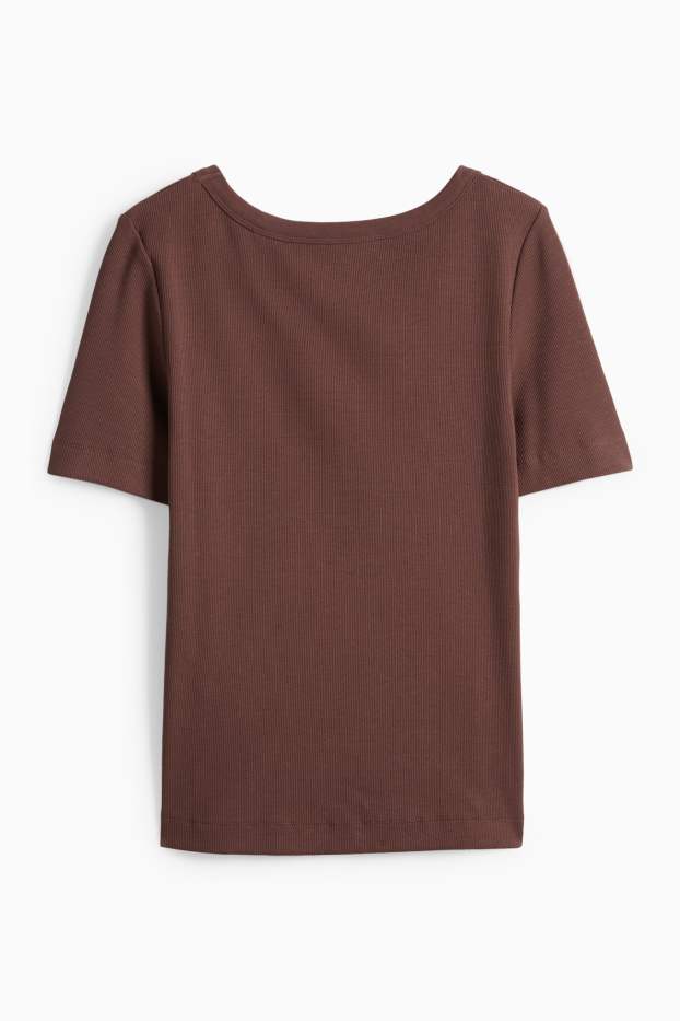 Femmes - T-shirt - regular fit - côtelé - marron