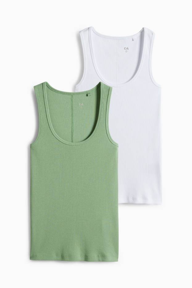 Damen - Multipack 2er - Top - gerippt - weiss / grün