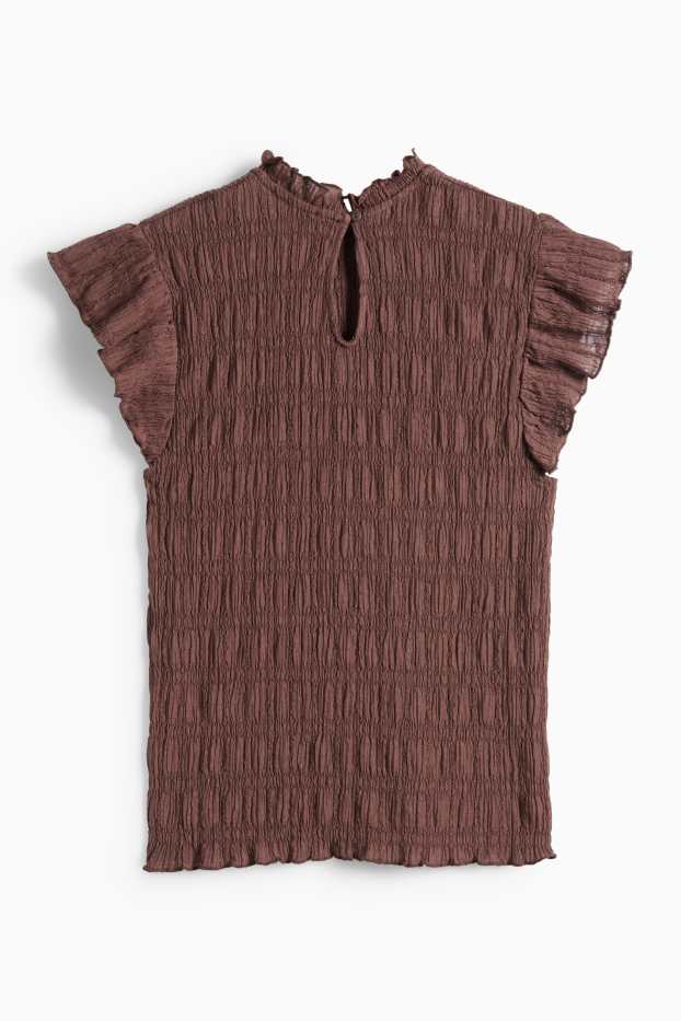 Damen - T-Shirt - Regular Fit - gesmokt - braun