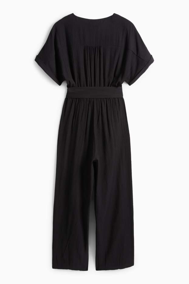 Donna - Tuta con cintura - tessuto tramato - nero