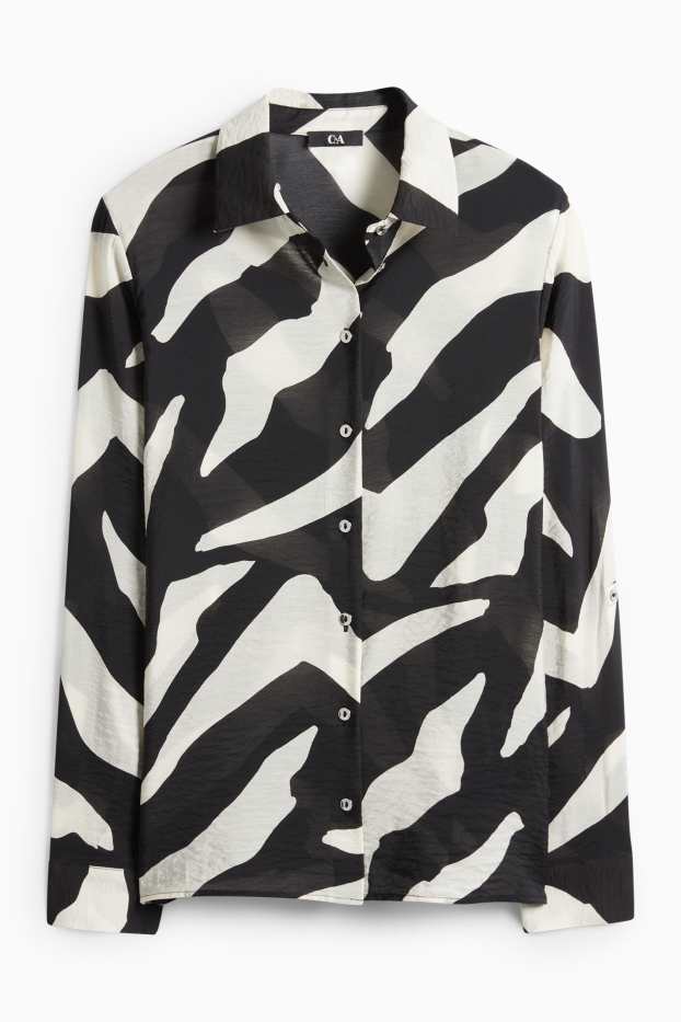 Damen - Hemdbluse - gemustert - weiss / schwarz