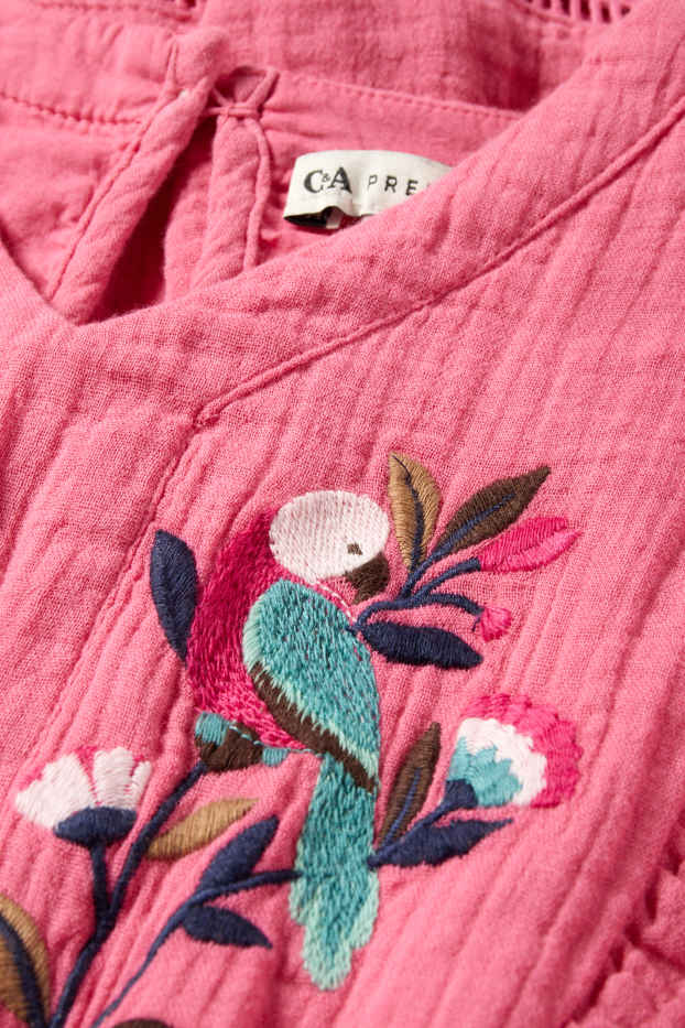 Children Girls - Floral - cheesecloth dress - pink