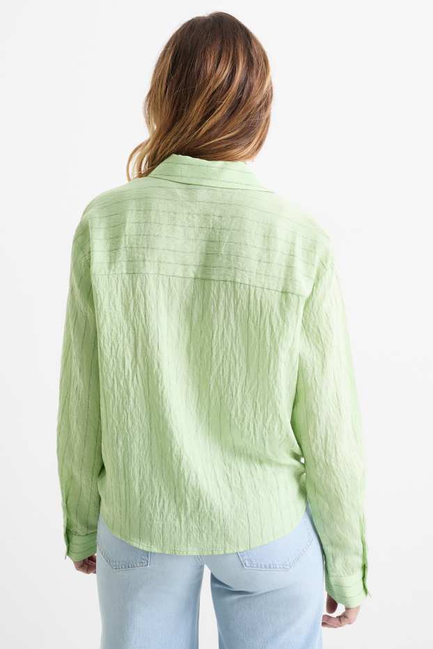 Dámské - Halenka s detailem uzlu - pruhovaná - světle zelená