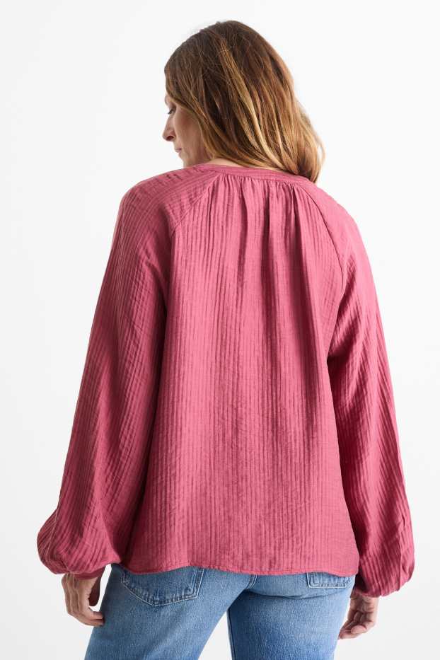 Femmes - Chemisier avec encolure en V - rouge foncé