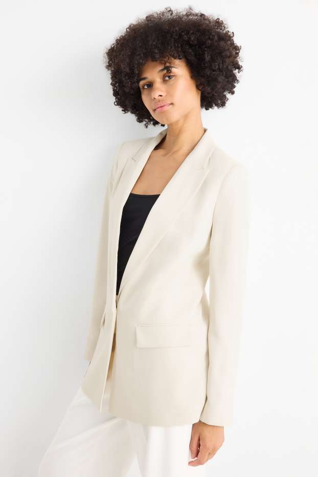 Women - Long blazer - regular fit - cremewhite