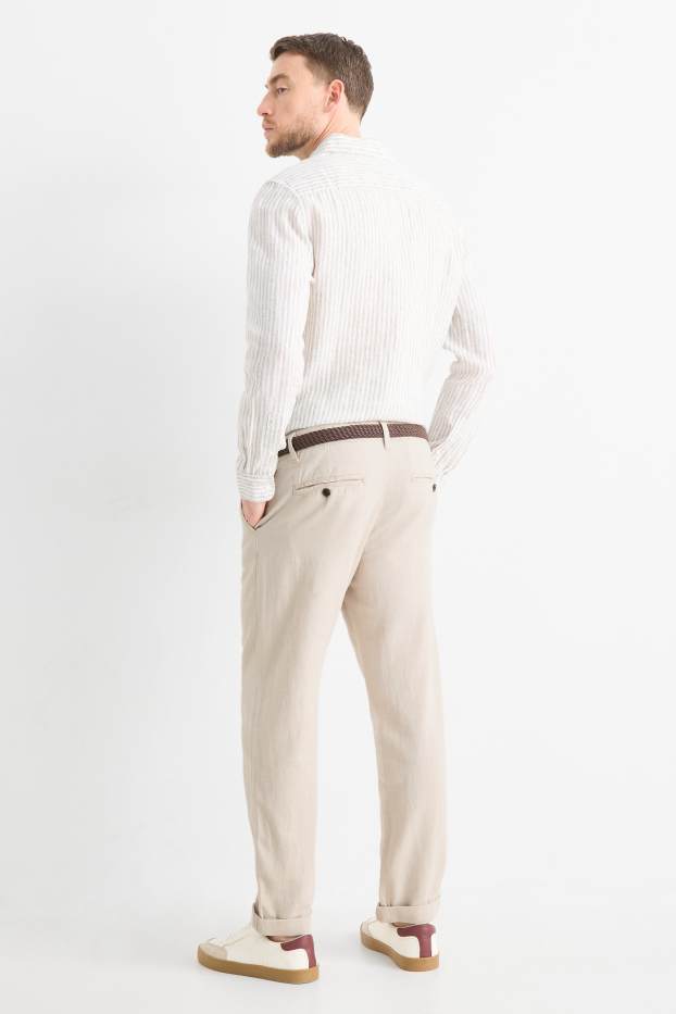 Home - Xinos amb component de lli i cinturó - regular fit - beix