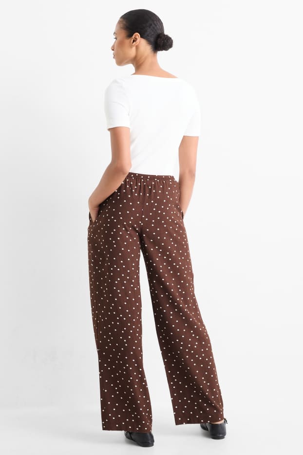 Damen - Stoffhose - Mid Waist - Wide Leg - gepunktet - braun