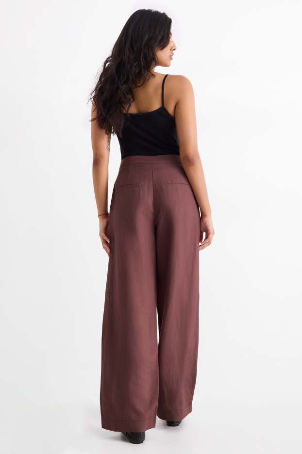 Donna - Pantaloni business misto lino - vita alta - regular fit - marrone