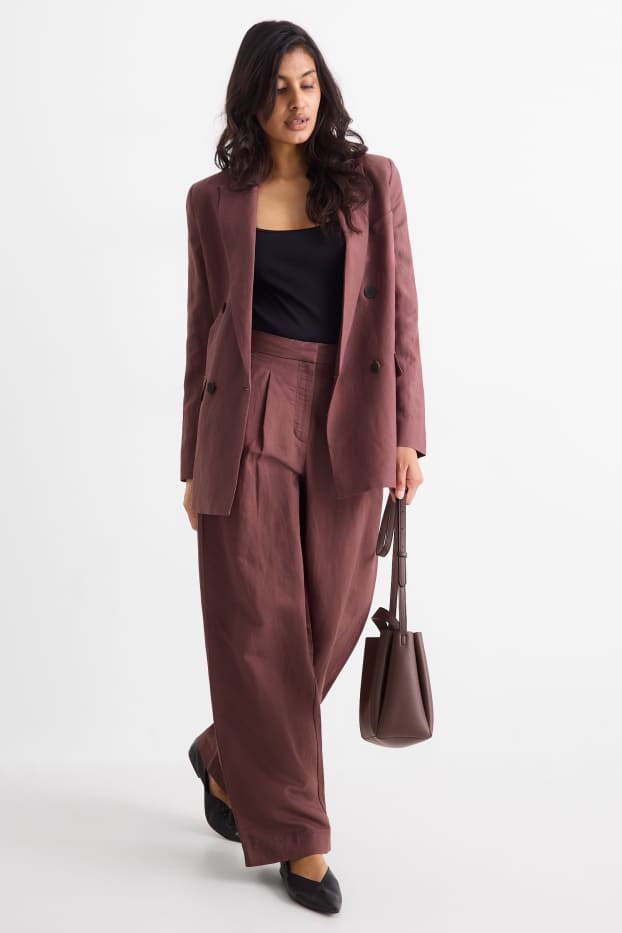 Donna - Pantaloni business misto lino - vita alta - regular fit - marrone