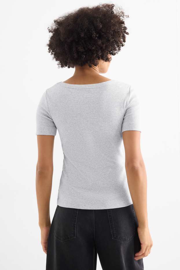 Damen - T-Shirt - Regular Fit - gerippt - hellgrau