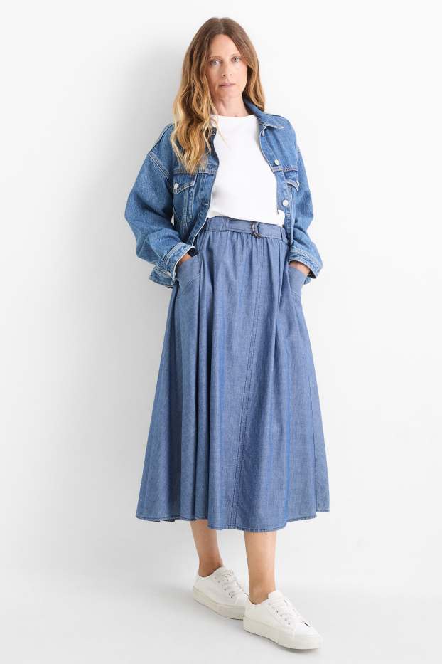 Women - Skirt with belt - denim look - blue