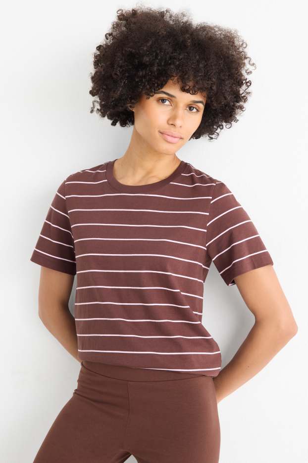 Damen - T-Shirt - Regular Fit - gestreift - braun