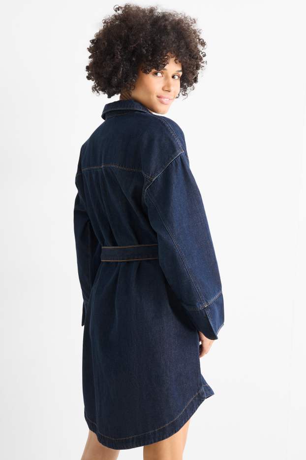 Femmes - Robe-tunique en jean à col V - bleu foncé